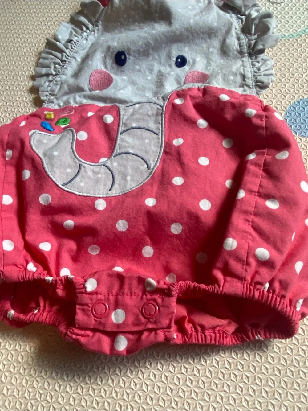Baby Boden Pink Polka Dot Elephant Romper